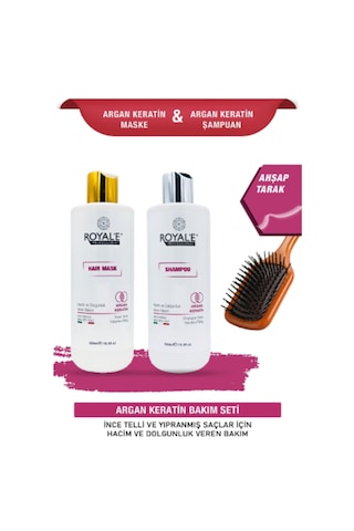 Royale Professional Argan Keratin Saç Maskesi 500 ML + Şampuan 500 ML + Tarak