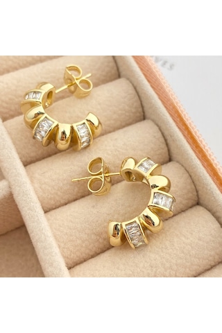 Halka Küpe Tırtıklı Küpe Kadın Serenay Küpe Kararmaz Xuping Gold Gold