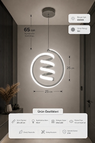 Venor Led Sarkıt Avize Beyaz Işık Gri