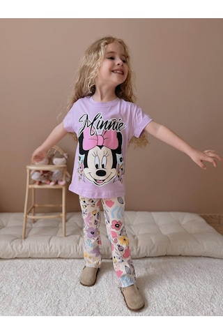 Jollykids Kız Çocuk Eflatun Çiçek Desenli Fitilli Taytlı Takım