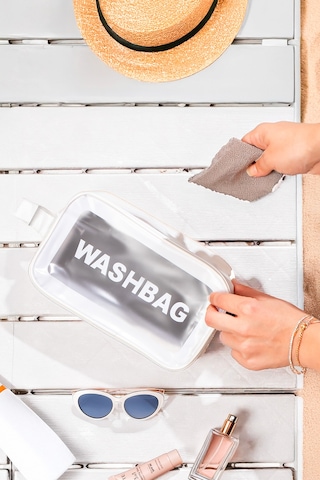 Porsima 2li Şeffaf - Beyaz Seyahat Ve Makyaj Çantası Su Geçirmez Organizer Washbag
