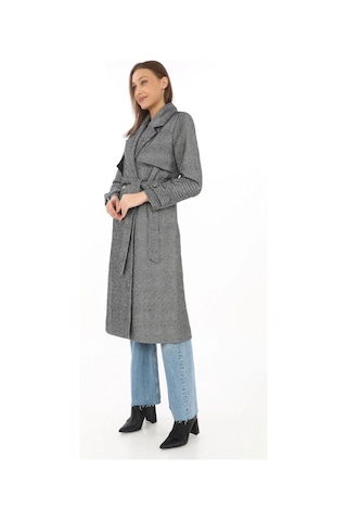Kadın Balık Sırtı Kaşmir Uzun Kaşe Kaban - Füme Füme