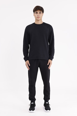 Rowinger Yatay Dokulu Ottoman Yüzey Tonal Logo Detaylı Bisiklet Yaka Standart Kalıp Sweatshirt Black