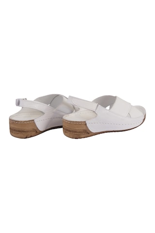 Napa Shoes Hakiki Deri Çapraz Bantlı Arkadan Ayarlı Rahat Taban Dolgu Topuk Kadın Sandalet Napa-311 Beyaz