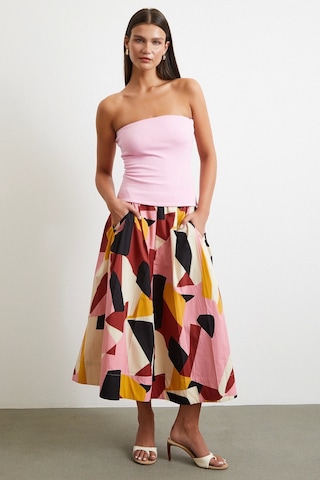 Desenli Midi Etek Pembe Pembe