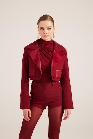 Holly Lolly Yakası Saten Detaylı Camila Crop Blazer Ceket Bordo