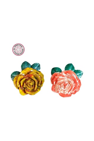 Uretti - Ayşe 7362 2886 El Yapımı Minik 2'li Yavruağzı - Yeşil Renk Gül Magnet - 6 X 7 Cm