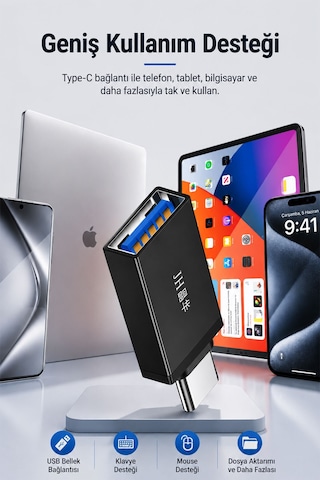Type-c Usb 3.0 Otg Dönüştürücü Adaptör, 5gbps Hızlı Veri Aktarım Çevirici, Usb Bellek Harici Disk Klavye Mouse Destekli, Telefon Tablet Bilgisayar Uyumlu S342