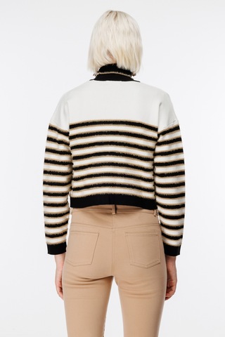 On Kadın Crop Hırka - Minimalist Çizgili Uzun Kol - Günlük Şıklık Ekru