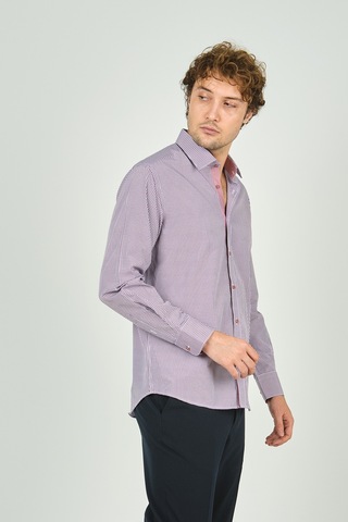 De Leone Erkek Slim Fit Ekoseli Uzun Kollu %100 Pamuk Gömlek 2060 Bordo Bordo