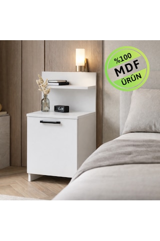 Efe Modern Beyaz Komodin Raflı Çok Amaçlı Yatak Yanı Dolabı