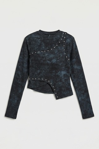it's basic Kadın Siyah Antrasit W5 Asimetrik Kesim Drop Detaylı Özel Tasarım Crop Top
