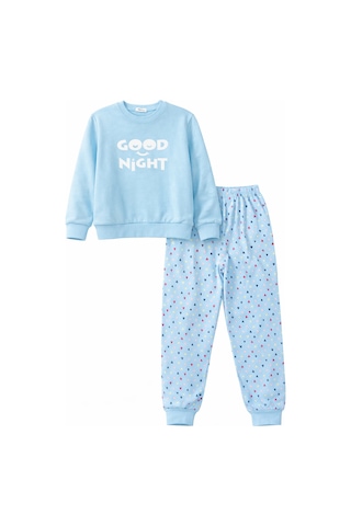 Kız Çocuk Pamuklu Desenli Pijama Takımı 250575 Mavi02 Mavi02