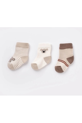 Step Bibaby Biorganic Koala Erkek 3'lü Çorap 68449 Bej 001