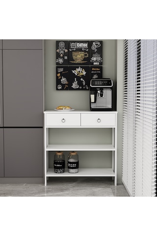 Dekrosso Luke Modern 2 Çekmeceli Kahve Köşesi Airfry Dolabı Beyaz