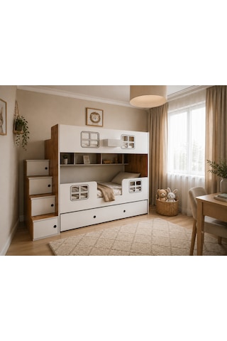 Vitray Yavrulu Mdf Fonksiyonel Merdivenli Ranza Bc 2 90 X 190 CM