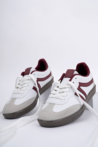 Muggo Garcia Garantili Unisex Ortopedik Günlük Bağcıklı Yürüyüş Koşu Sneaker Spor Ayakkabı Bordo - Beyaz