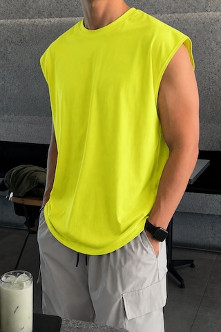 Tarz Cool Erkek Oversize Kolsuz Tişört %100 Pamuk Süprem Basic Bisiklet Yaka Fıstık Yeşili