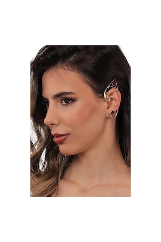 Kadın Antik Gümüş Kaplama Çivili Model Kırmızı Kristal Kesme Taşlı Ear Cuff Sol Kulak Küpe Çok Renkli