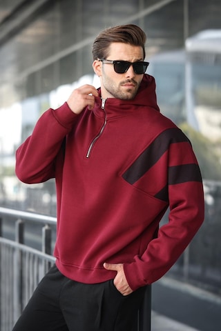 Madmext Bordo Fermuarlı Yaka Kapüşonlu Erkek Sweatshirt E7161 Bordo