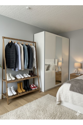 Konfeksiyon Elbise Askılık İki Raflı 148 105 Cm Kahverengi