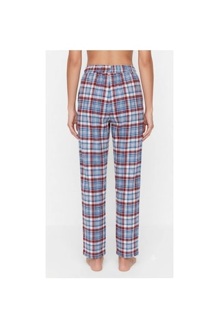 Yasar Underwear Kadın Pijama Altı %100 Pamuklu Ekose Desenli Cepli Ve Bağcıklı Mavi,bordo Mavi,bordo