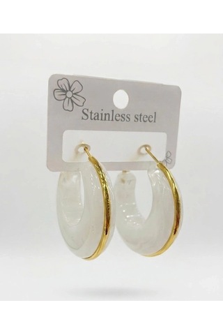 Beyaz Marble Gold Halka Küpe Çok renkli