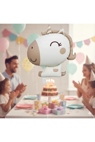 51x54 Cm Retro Unicorn Karamel Folyo Balon - Doğum Günü Parti Dekorasyon Balonu Çok Renkli