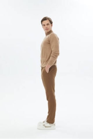 Kip Kahverengi Dokuma Slim Fit Casual Pantolon Kahverengi
