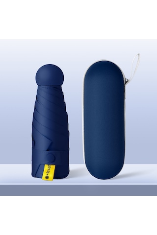 Mengtuo Bayan 8 Kemik Mini Yağmur İki Kullanımı Vinil Cep Kapsül Şemsiye Koyu Mavi Koyu Mavi