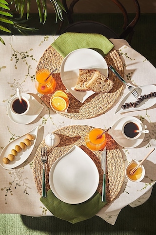 Emsan Bianca Leaf Porselen 32 Parça 6 Kişilik Kahvaltı/Servis Takımı Beyaz