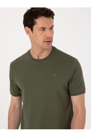 Haki Regular Fit %100 Pamuk Bisiklet Yaka Basic T-shirt Yeşil