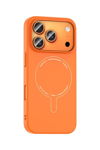 Maks Technology iPhone Uyumlu 17 Pro Kılıf M-safe Şarj Özellikli Kamera Korumalı Mkst Elio Sert Pc Kapak - Turuncu