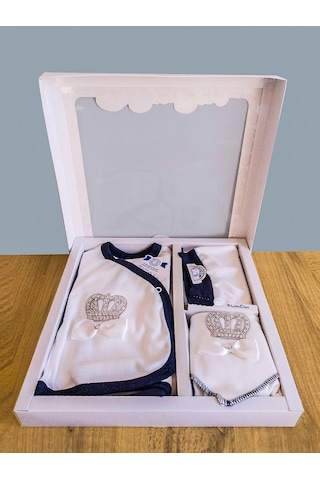 Hastane Çıkışı 5 Parça Siyah Taşlı Erkek Bebek Giyim Beyaz - Siyah