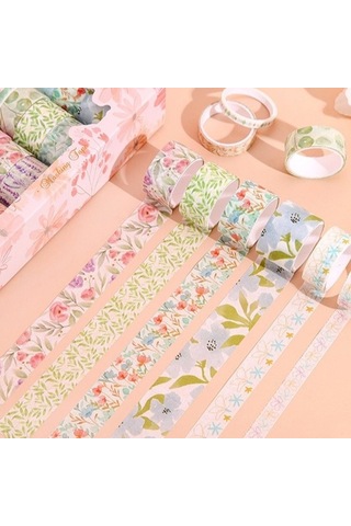 Dikdörtgen Vintage Washi Tape Bant Yapışkanlı Maskeleme Kağıdı Desenli Bant 20'li - Watercolor Notes 1