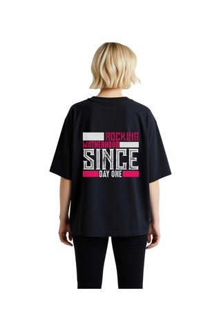 Paybuy Kadın Oversize Tişört Annelik Yolculuğu Retro Baskı Dijital Dtf T Siyah