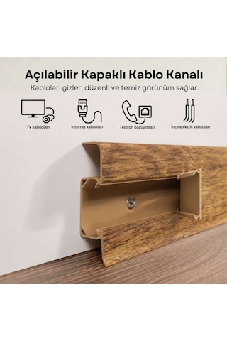 Esquero Kablo Kanallı PVC Süpürgelik 250 cm, Açılabilir Kapaklı, Sarıçam, ESQ609