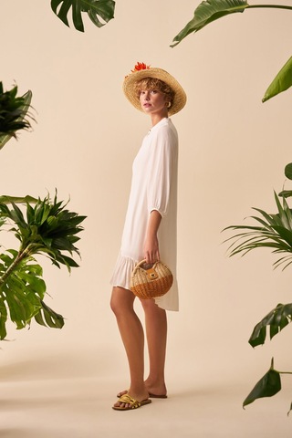 Düğmeli Mini Elbise Beyaz