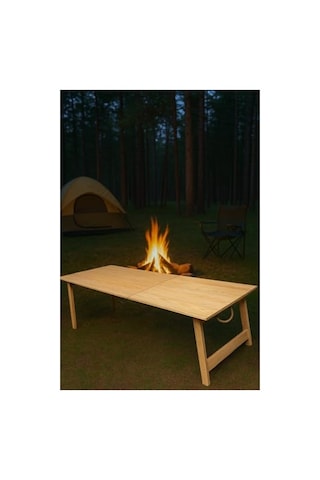 Katlanır Sabit Ayaklı Bahçe Masası - 70x150 Cm, Ham Naturel Renk Açık Ceviz