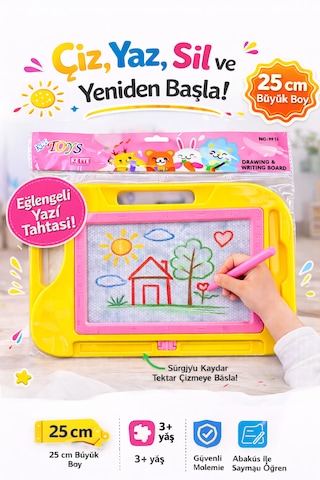 25 Cm Silinebilir Yazı Tahtası Eğitici Çizim Ve Yazı Tahtası Kalemli Sarı