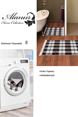 Dekoreko Kaymaz Taban Djt 2 Li Banyo Paspas Takımı Trend Saçaklı Modern 750 Siyah