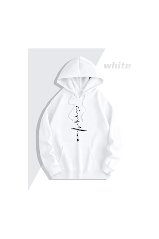Nevermind Sevgili Çift Kombini 2 Li Kalp Atışı Desenli Unisex Sweatshirt Beyaz