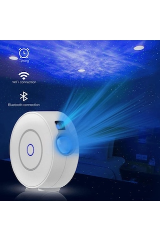 Quenlite Qc-526 Parti Led Projektör Işık Wifi 3d Yıldızlı Gökyüzü 16 Milyon Renk Beyaz
