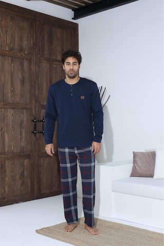 Lukitus Sıfır Yaka Düğmeli Pamuklu Erkek Pijama Takımı Lacivert Byrz70015-l Lacivert