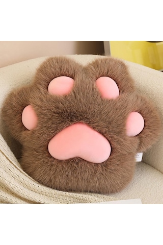 Lemestar Kedi Ayakşığı Desenli Yumuşak Plüsh Bel Yastığı - Ofis, Araba, Koltuk Desteği Ve Dekor Koyu Kahverengi, 45 Cm Koyu Kahverengi