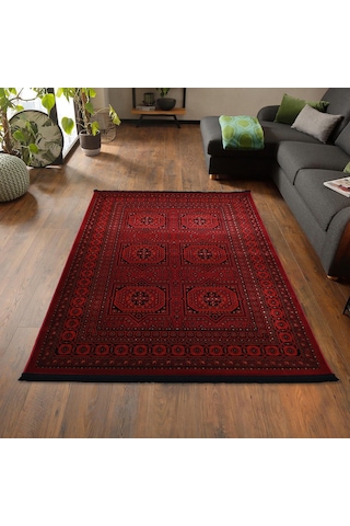 Afgan Türkmen Otantik Desenli Dokuma Kırmızı Oturma Odası Salon Mutfak Halısı Yolluk 0023a Kırmızı