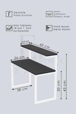 Akik 2 Raflı Metal Çok Amaçlı Mutfak Rafı / Tezgah Üstü Raf Gümüş Metal - Beyaz Tabla Beyaz