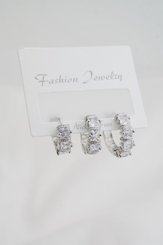 Kadın Altın Kaplama Baget Zirkon Taşlı Figürlü 3 Boy Küpe Seti - Gümüş