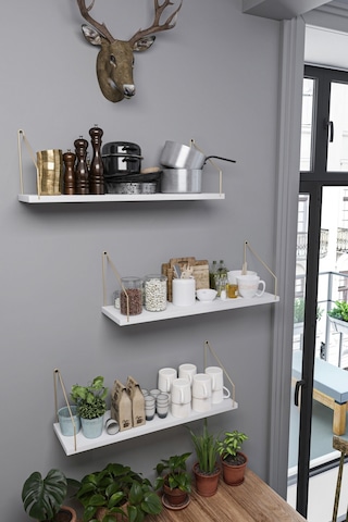 Duvar Rafı Kitaplık Mutfak Banyo Yaşam Alanı 3 'lü Set 15 X 55 Cm Gold Kol Diğer