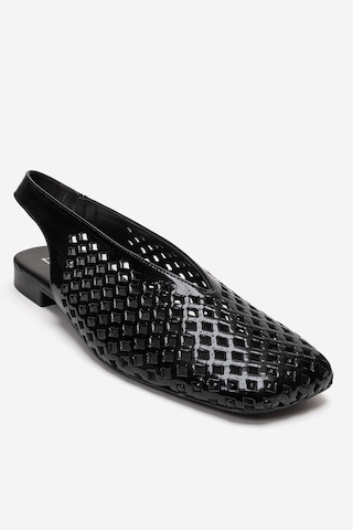 Luvishoes Delızıa Siyah Rugan Hakiki Deri Önü Kapalı Lazer Kesim Kadın Sandalet